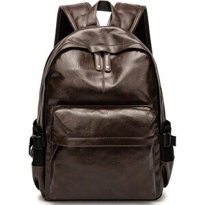 Men's Brown School College Book Bag Casual Day Pack Leather Laptop Backpack